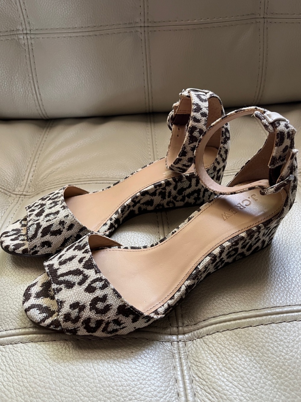 J. Crew Laila Wedge Sandals Leopard-Print Ankle-Strap Sandals Size 7